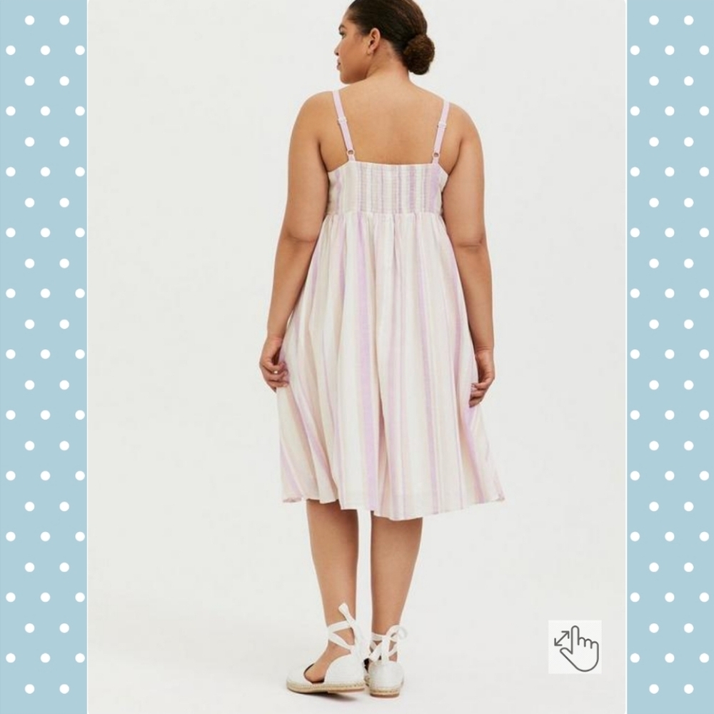 Torrid Striped Midi Linen Button-Front Dress - image 3